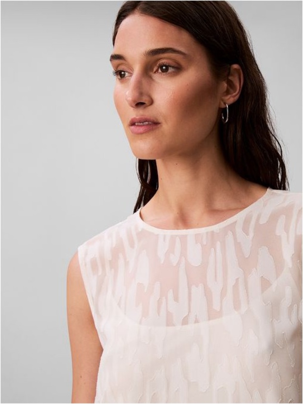 Calvin Klein Sheer Patterned Sleeveless Top - White